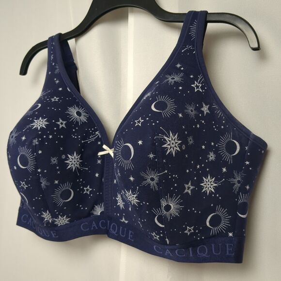 Cacique Women 42DDD Bra Blue T-Shirt Celestial Print Moon Stars - Picture 3 of 5